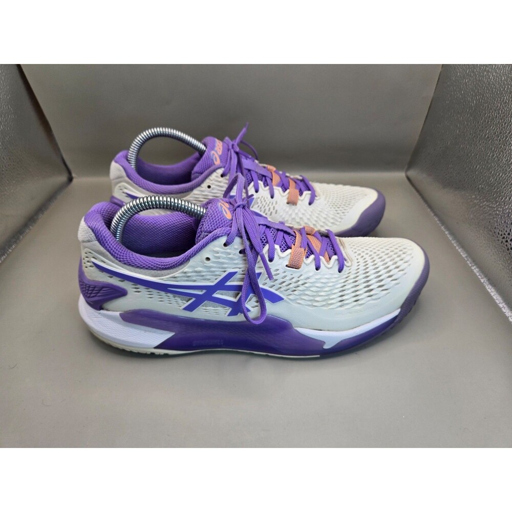 Asics Gel Resolution 9 Tennis Shoes Womens 9 White Purple Court Athletic Sneaker